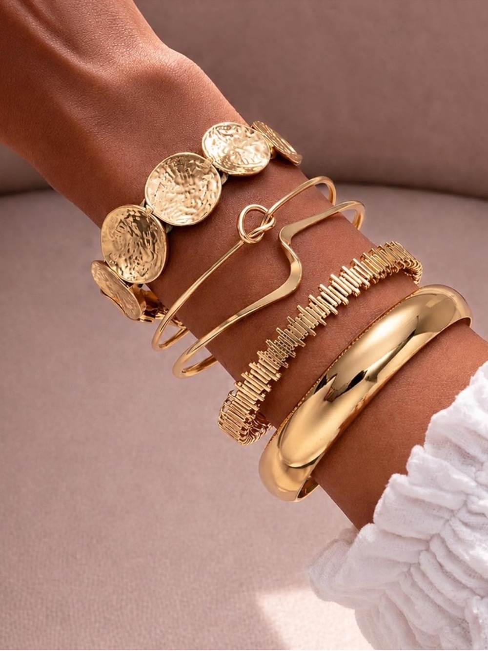Gold Nomad Coin Cuff Bracelet Stack Set